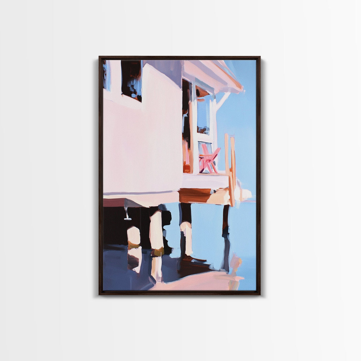 Coastal House, Seaside Home, Beachfront Art, Framed Canvas Print, Modern Coastal Art, Living Room Wall Art, Ocean Painting