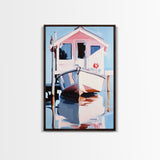 Boat Dock, Harbor Scene, Nautical Home Art, Coastal Wall Decor, Framed Canvas Print, Minimalist Beach Art, Modern Painting, Boho Art