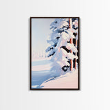 Winter Snow, Pine Tree Landscape, Framed Canvas Print, Cozy Cabin Decor, Seasonal Wall Art, Tranquil Winter Scene, Christmas Aesthetic