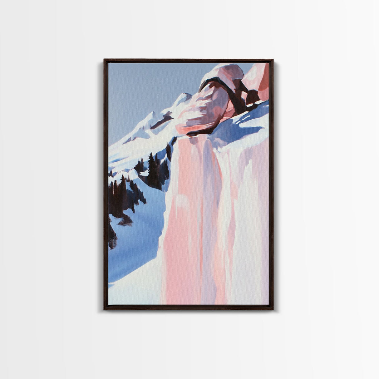 Snowy Mountains, Winter Landscape, Framed Canvas Print, Cozy Cabin Wall Art, Scenic Nature Painting, Alpine Decor, Christmas Home Aesthetic