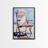 Beach Chair, Relaxing Art, Seaside Escape, Summer Vibes, Canvas Print, Coastal Home Decor, Boho Aesthetic, Minimalist Beach Scene