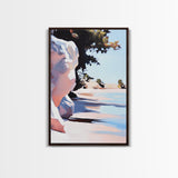 Shoreline, Sunset, Shadows, Warm, Framed Canvas Print, Seascape Wall Art, Boho Beach Decor, Ocean Sunset Artwork, Coastal Home Aesthetic