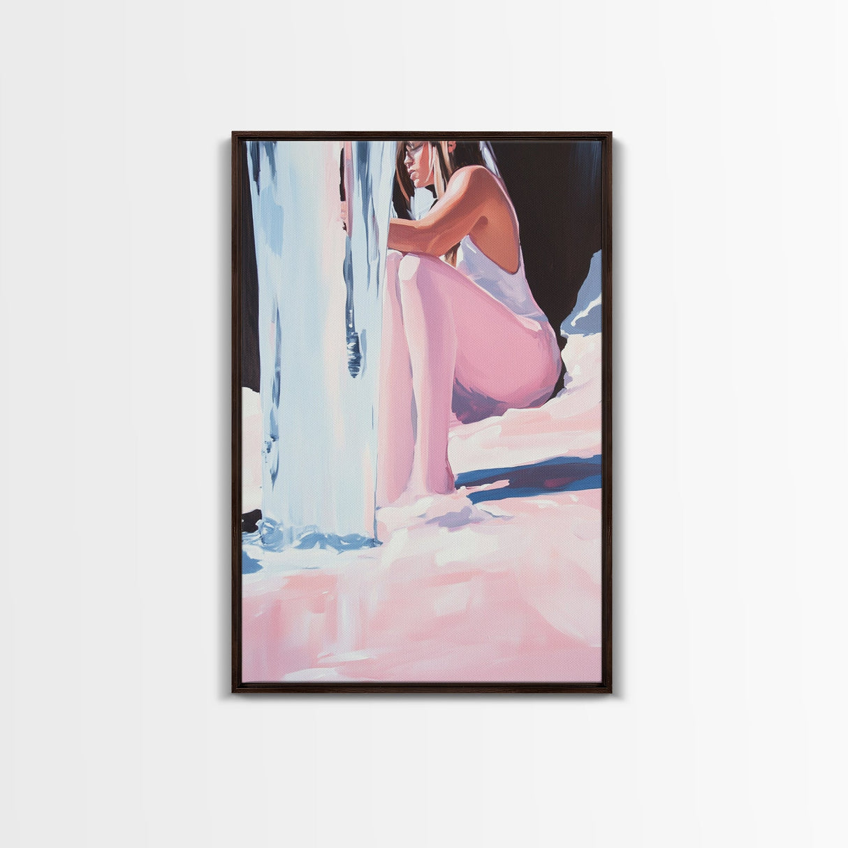 Girl Sitting, Reflective Mood, Canvas Print, Emotional Artwork, Modern Aesthetic, Contemporary Art, Minimalist Wall Art, Bedroom Decor