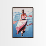 Kayak, Adventure, Water Sports Art, Boho Coastal Decor, Summer Vibes, Outdoor Enthusiast Gift, Blue and Pink Painting, Canvas Print