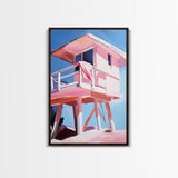 Lifeguard Tower, Beach Scene, Ocean Escape, Framed Canvas Print, Coastal Home Art, Modern Seaside Decor, Relaxing Wall Art