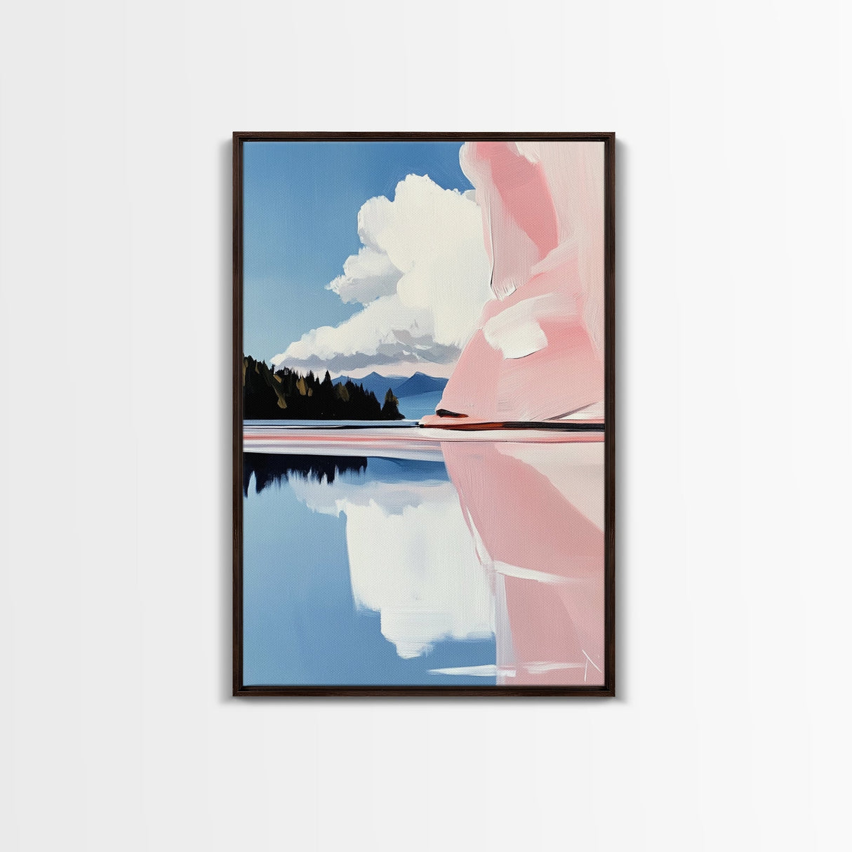 Pink Rock Reflection, Abstract Landscape, Serene Water Art, Framed Canvas Print, Modern Wall Decor, Minimalist Nature, Living Room Art