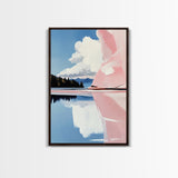 Pink Rock Reflection, Abstract Landscape, Serene Water Art, Framed Canvas Print, Modern Wall Decor, Minimalist Nature, Living Room Art