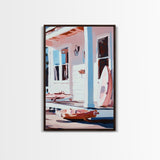 Coastal Cottage Porch, Beach House Art, Nautical Home Print, Framed Canvas Print, Serene Summer Aesthetic, Relaxing Living Room Wall Art