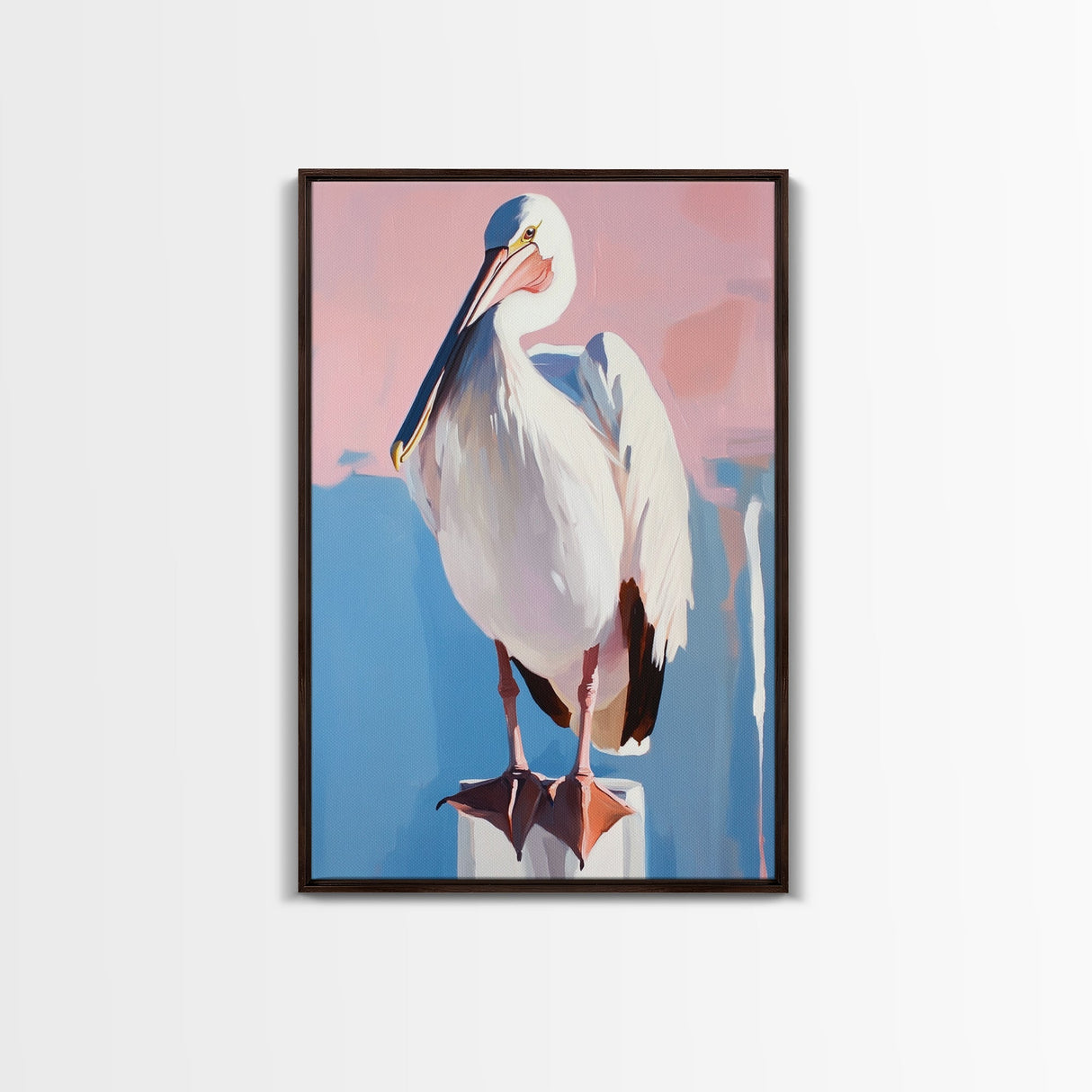 White Pelican, Coastal, Bird Art, Pastel, Beach House, Nature, Wildlife, Serenity, Aesthetic, Light Blue, Living Room, Canvas Print