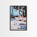 Picnic Wine, Beach Art, Coastal, Relaxing, Dining, Summer, Ocean, Boho, Aesthetic, Outdoor Living, Pastel, Canvas Print
