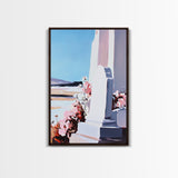 Tombstone, Cemetery, Memorial, Peaceful, Floral, Reflective, Serenity, Minimalist, Emotional, Blue Sky, Pastel, Canvas Print