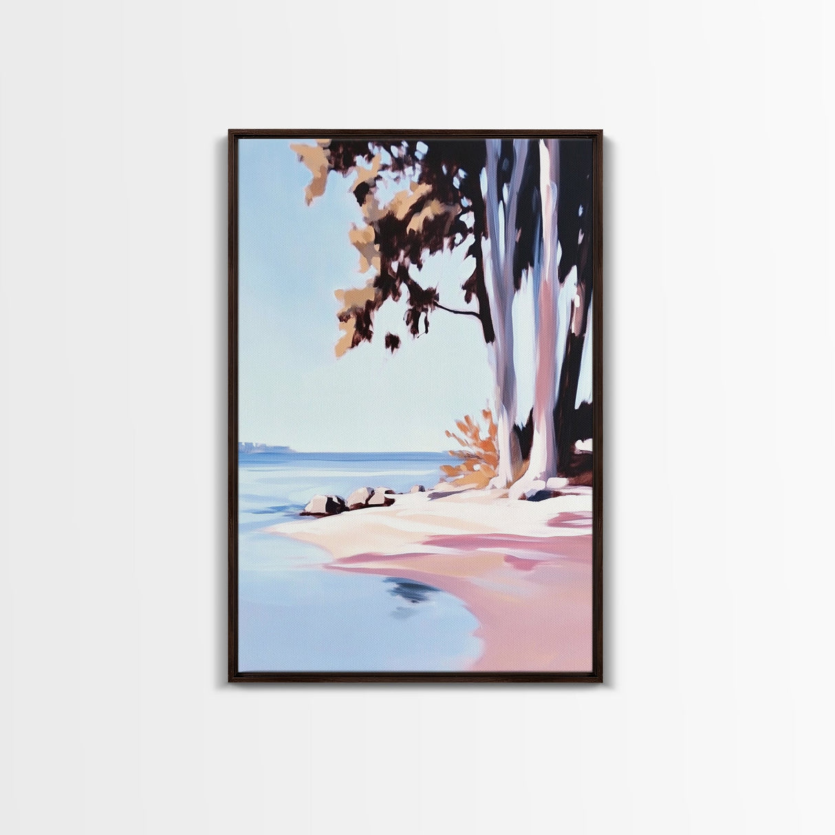 Coastal Serenity, Beach Landscape, Blue Ocean, Framed Canvas Print, Minimalist Wall Art, Modern Decor, Living Room Art, Ocean Scene