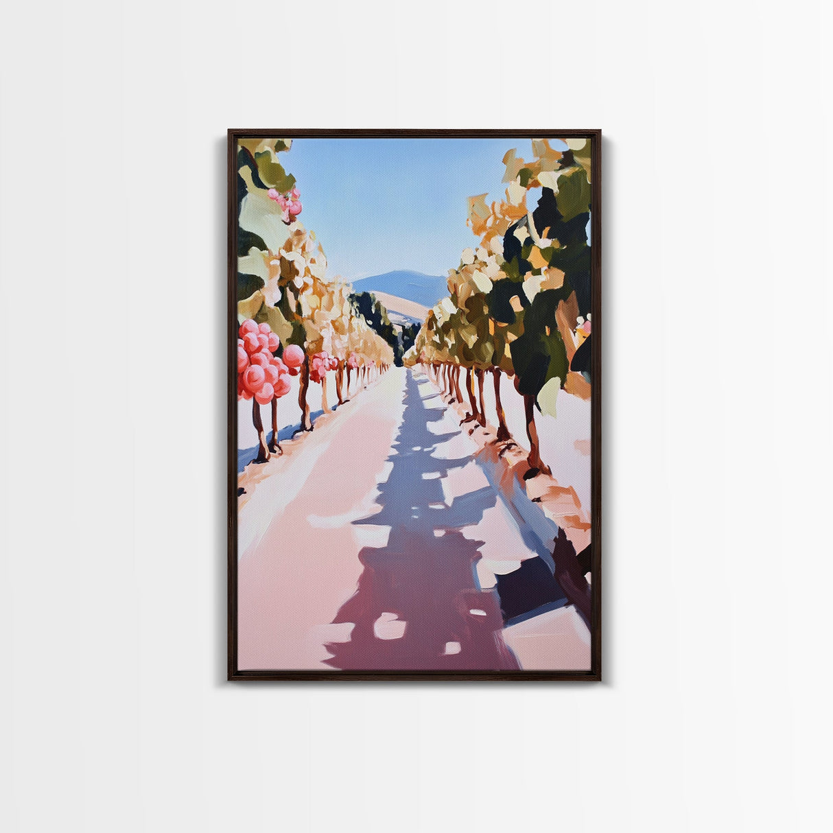 Vineyard Pathway, Wine Country, Rustic Charm, Framed Canvas Print, Tuscan Wall Art, Kitchen Decor, Autumn Landscape, Country Home Art