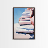 Stairway To Sky, Abstract Architecture, Minimalist Art, Modern Wall Decor, Soft Pastel Tones, Framed Canvas Print, Bedroom