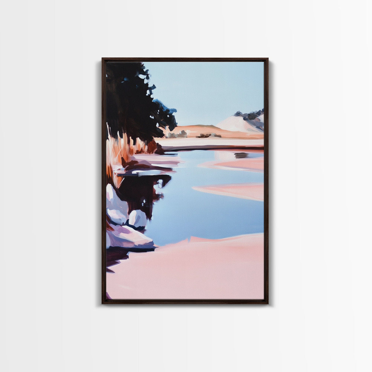 Tranquil Lake, Serene Nature, Reflection Landscape, Framed Canvas Print, Cozy Wall Art, Minimalist Home Decor, Bedroom Artwork