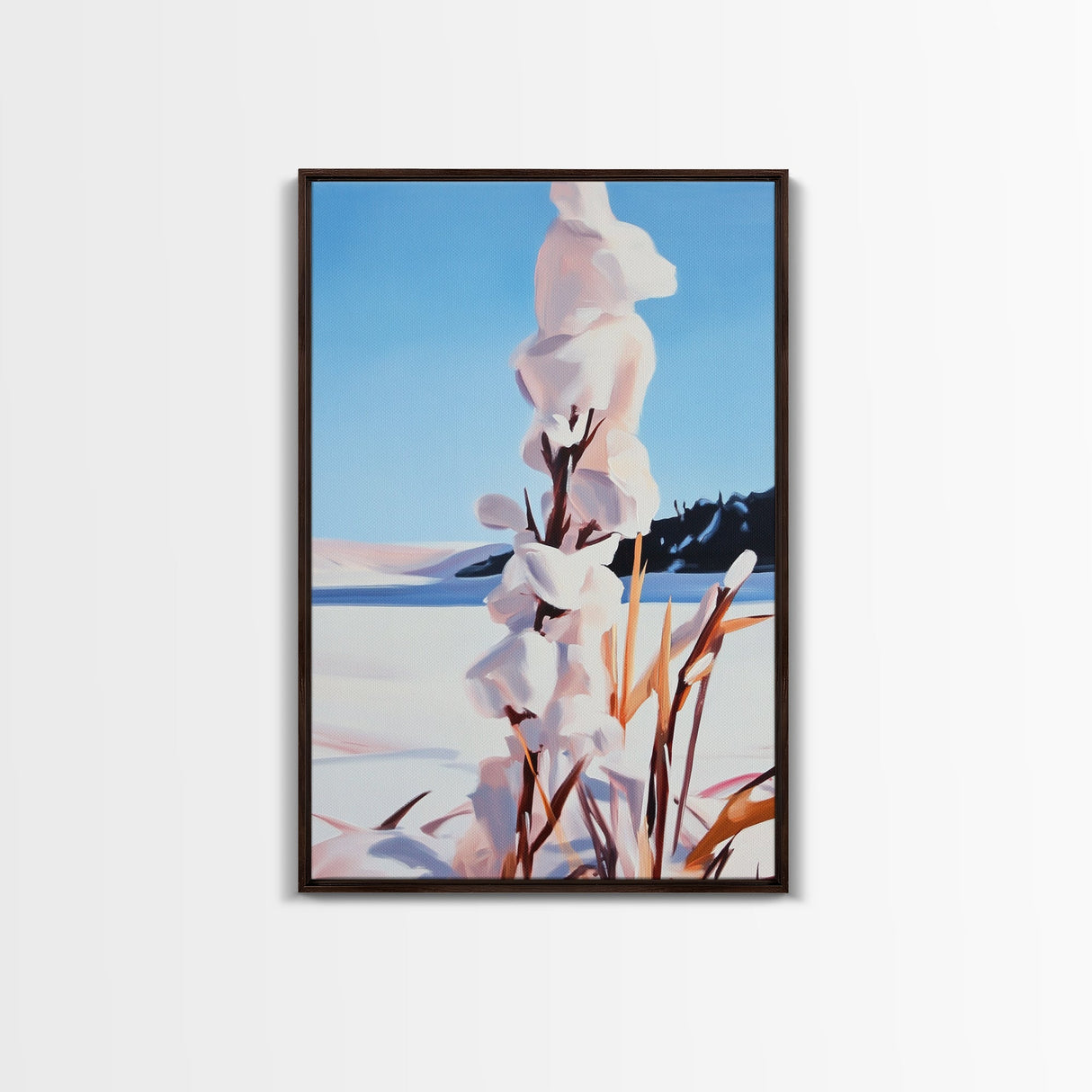 Snowy Nature, Winter Landscape, Mountain Art, Framed Canvas Print, Modern Home Decor, Serene Scenic Painting, Living Room Wall Art
