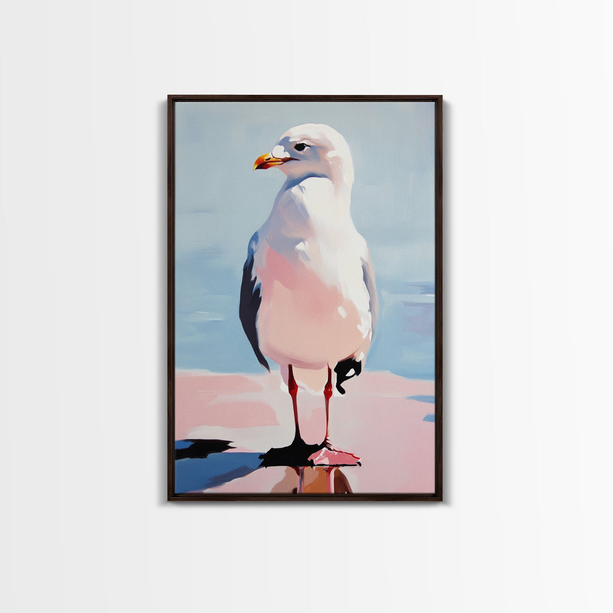 Seagull, Coastal Bird, Minimalist Beach, Modern Wall Art, Framed Canvas Print, Ocean Artwork, Seaside Decor, Living Room Art