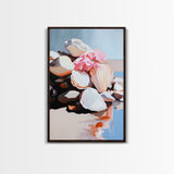 Seashell Collection, Beach Treasures, Coastal Aesthetic, Nautical Wall Art, Framed Canvas Print, Ocean Decor, Living Room Artwork