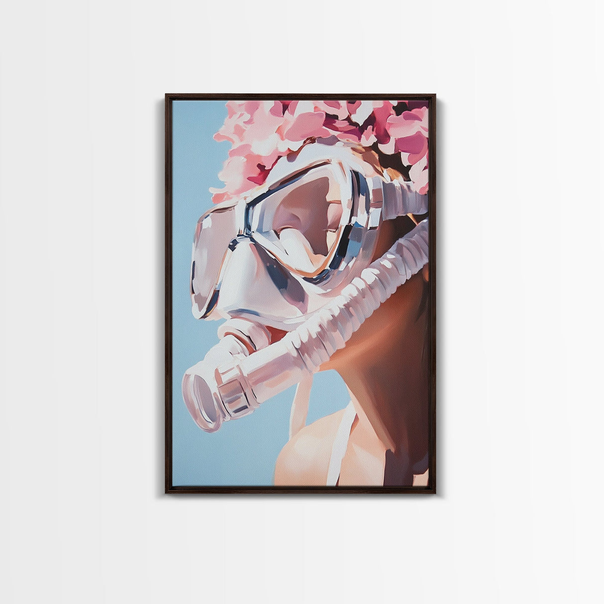 Floral Diver, Surreal Art, Feminine Ocean Wall Art, Beach House Decor, Dreamy Coastal Aesthetic, Pastel Tones, Canvas Print