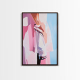 Elegant, Feminine, Minimalist, Fashion, Framed Canvas Print, Modern Woman Art, Chic Wall Decor, Pink Artwork, Aesthetic Bedroom Art
