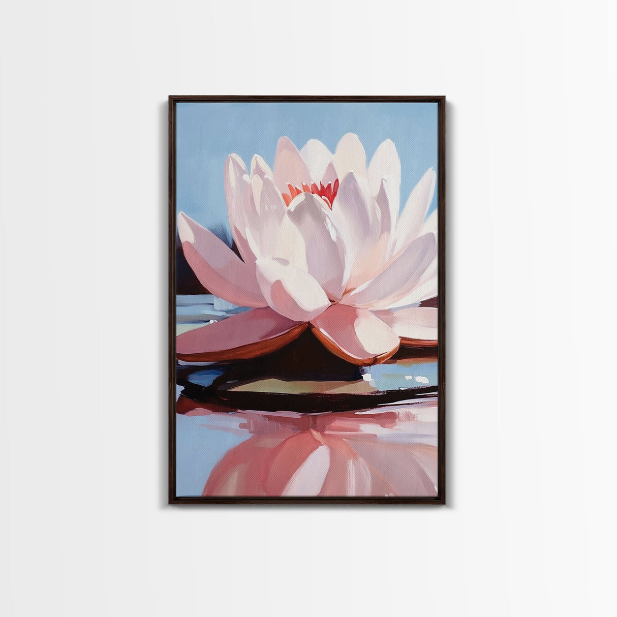 Lotus, Water Lily, Tranquil Nature Art, Framed Canvas Print, Zen Floral Wall Decor, Soft Pastel Painting, Botanical Art, Spa Wall Art