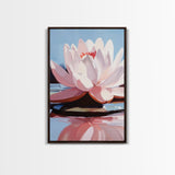 Lotus, Water Lily, Tranquil Nature Art, Framed Canvas Print, Zen Floral Wall Decor, Soft Pastel Painting, Botanical Art, Spa Wall Art