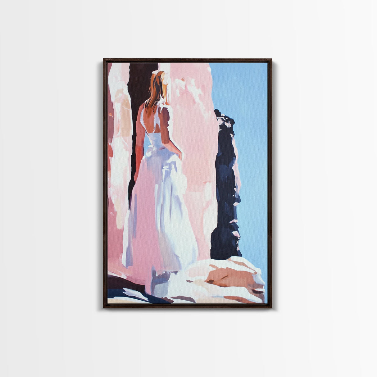 Woman, White Dress, Desert, Framed Canvas Print, Feminine Wall Art, Boho Aesthetic, Wanderlust Decor, Bedroom Wall Art, Travel Art