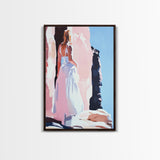 Woman, White Dress, Desert, Framed Canvas Print, Feminine Wall Art, Boho Aesthetic, Wanderlust Decor, Bedroom Wall Art, Travel Art