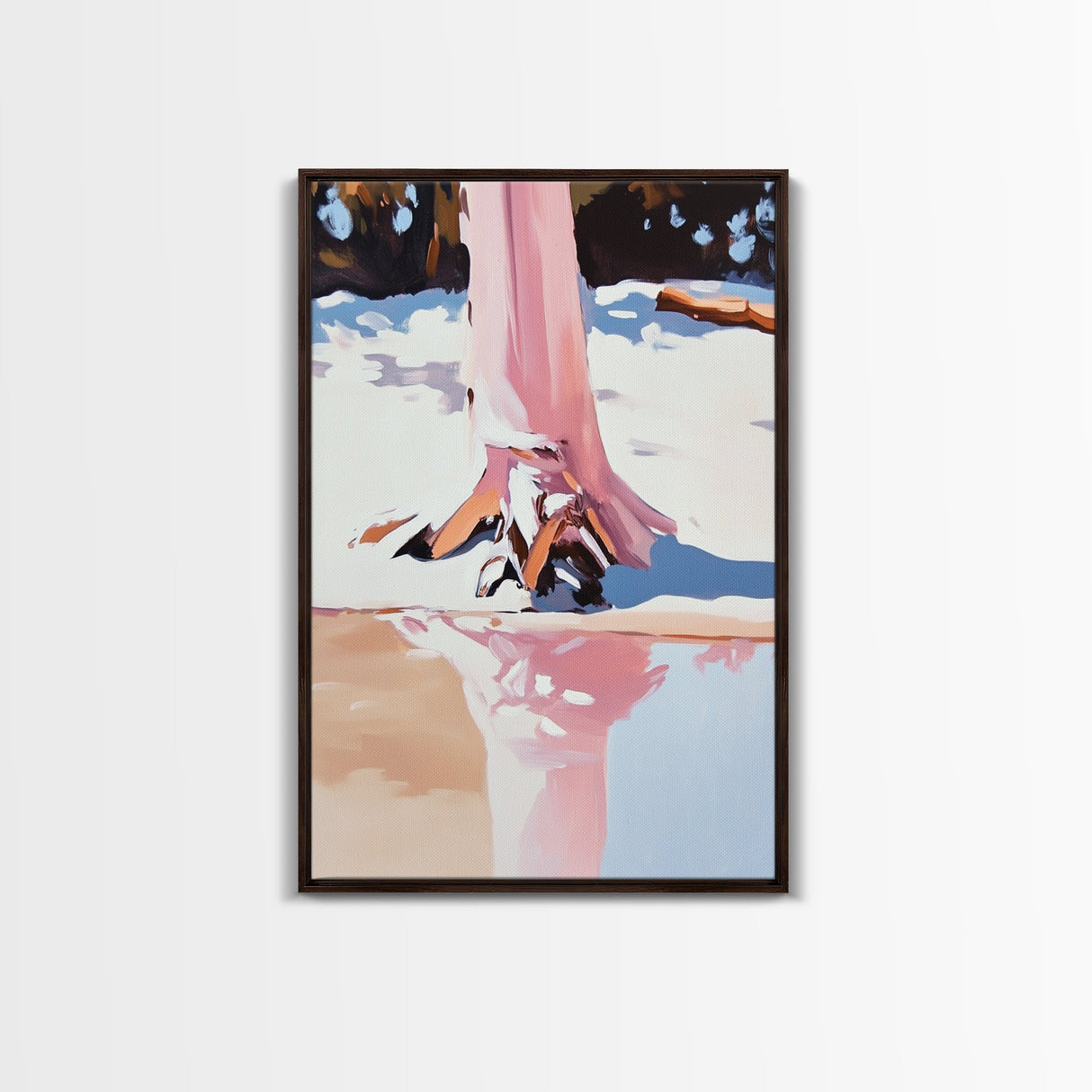Snow Reflection, Winter Scene, Tranquil Landscape, Framed Canvas Print, Nature Wall Art, Cozy Home Aesthetic, Warm Neutrals