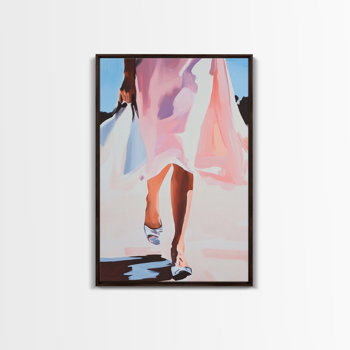 Elegant Woman Art, Fashion Illustration, Minimalist Feminine Painting, Pink Aesthetic Decor, Framed Canvas Print, Bedroom Wall Art