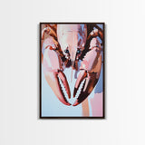 Lobster Painting, Nautical Kitchen Art, Coastal Seafood Decor, Bold Modern Artwork, Framed Canvas Print, Beach House Wall Art