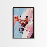 Pink Lobster Art, Coastal Kitchen Decor, Abstract Seafood Illustration, Nautical Wall Print, Framed Canvas Print, Dining Room Wall Art
