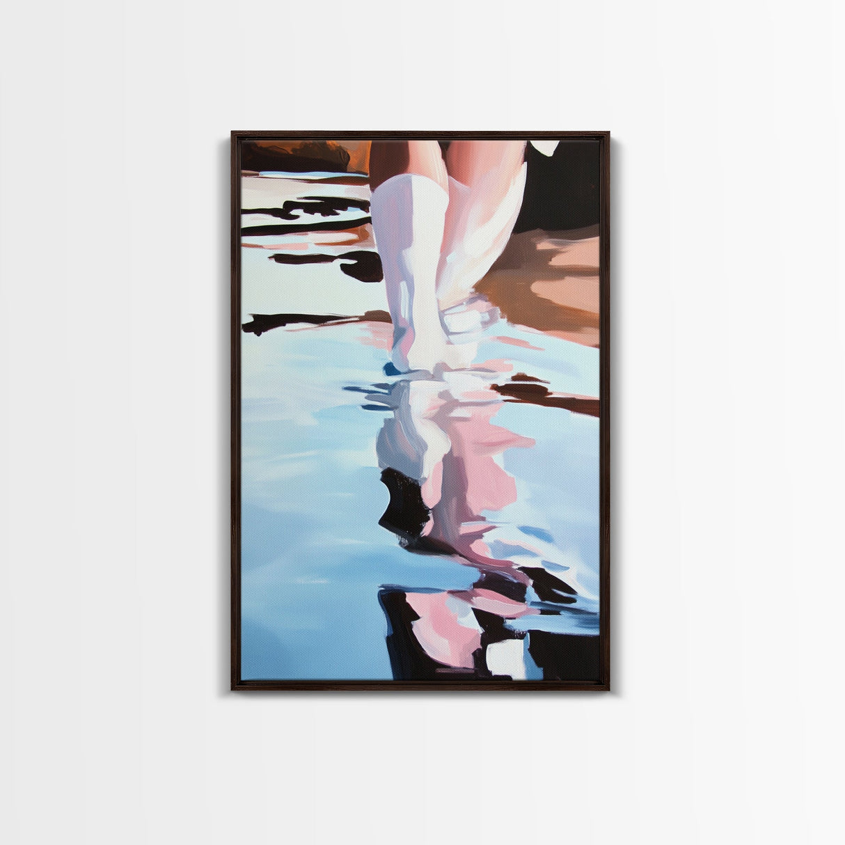 Reflection Water Art, Abstract Fashion Painting, Coastal Style, Feminine Minimalist Print, Framed Canvas Print, Entryway Wall Art