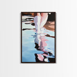 Reflection Water Art, Abstract Fashion Painting, Coastal Style, Feminine Minimalist Print, Framed Canvas Print, Entryway Wall Art