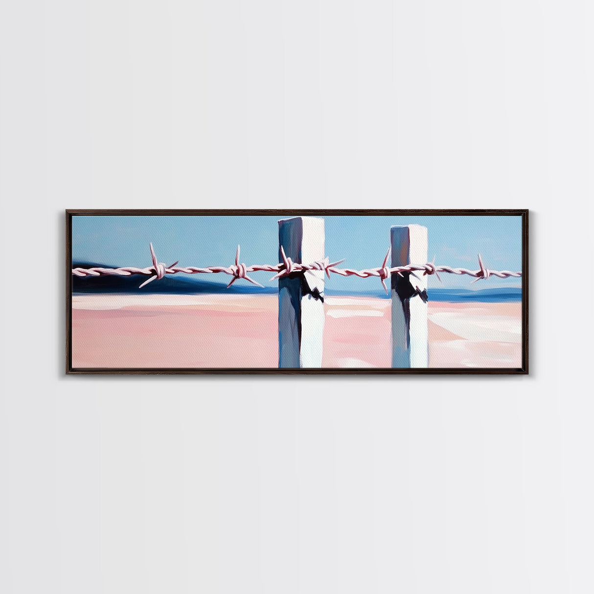 Beach Fence, Coastal Barrier, Ocean Landscape, Framed Canvas Print, Minimalist Seaside Art, Nautical Wall Decor, Summer Home Artwork
