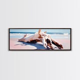 Driftwood, Ocean Waves, Canvas Print, Coastal Wall Art, Beach House Decor, Minimalist Seascape, Natural Tones, Boho Home Aesthetic