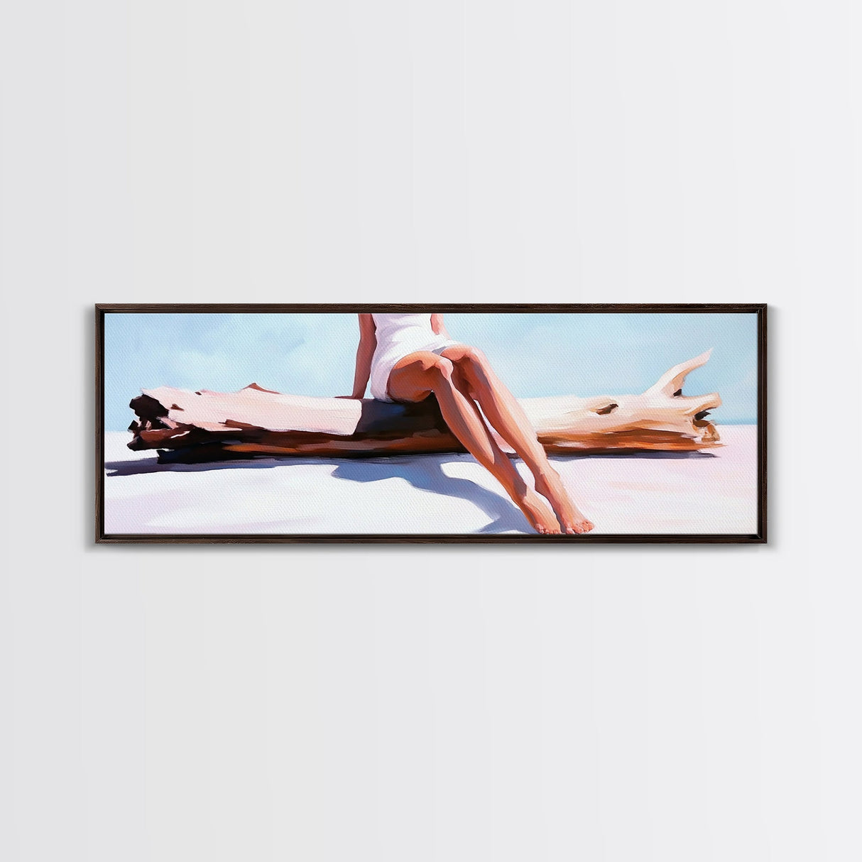 Driftwood Escape, Coastal Living Art, Minimalist Beach Scene, Summer Tones, Framed Canvas Print, Relaxing Home Decor, Ocean Inspired