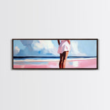 Woman by Ocean, Beach Reflection, Serenity Art, Framed Canvas Print, Modern Coastal Decor, Minimalist Wall Art, Bedroom Artwork