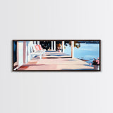 Lakeside Porch, Cozy Home Art, Summer House Aesthetic, Rustic Elegance, Pink and Blue Decor, Warm Vibes, Canvas Print, Relaxing View