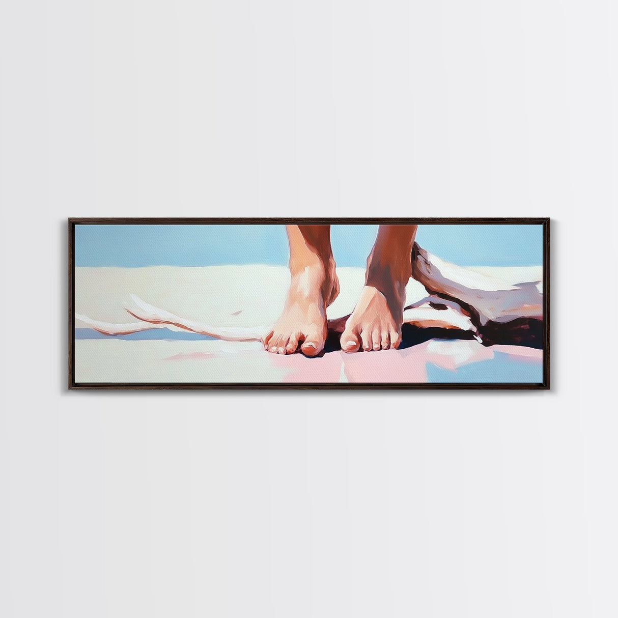 Barefoot Beach, coastal boho wall art, summer relaxation print, modern ocean decor, minimalist nature artwork, framed canvas print