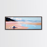 Sunset Beach, Warm Coastal View, Minimalist Ocean Art, Canvas Print, Living Room Wall Art, Tranquil Shoreline, Soft Pink Tones