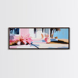 Pink House, Tropical Porch, Boho Architecture, Canvas Print, Living Room Wall Art, Sunlit Patio, Mediterranean Decor, Modern Art