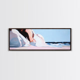 Seaside Woman, Beach Elegance, Minimalist Fashion, Framed Canvas Print, Coastal Wall Art, Soft Pastel Decor, Summer Aesthetic