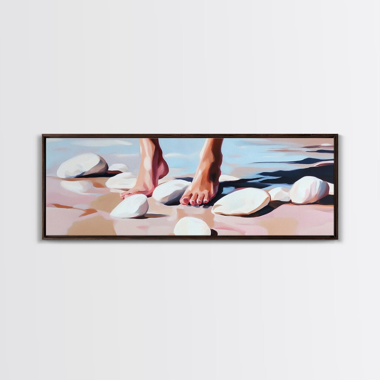 Barefoot, Water, Stones, Canvas Print, Beach Aesthetic, Coastal Artwork, Relaxing Wall Art, Minimalist Decor, Bedroom or Bathroom Art