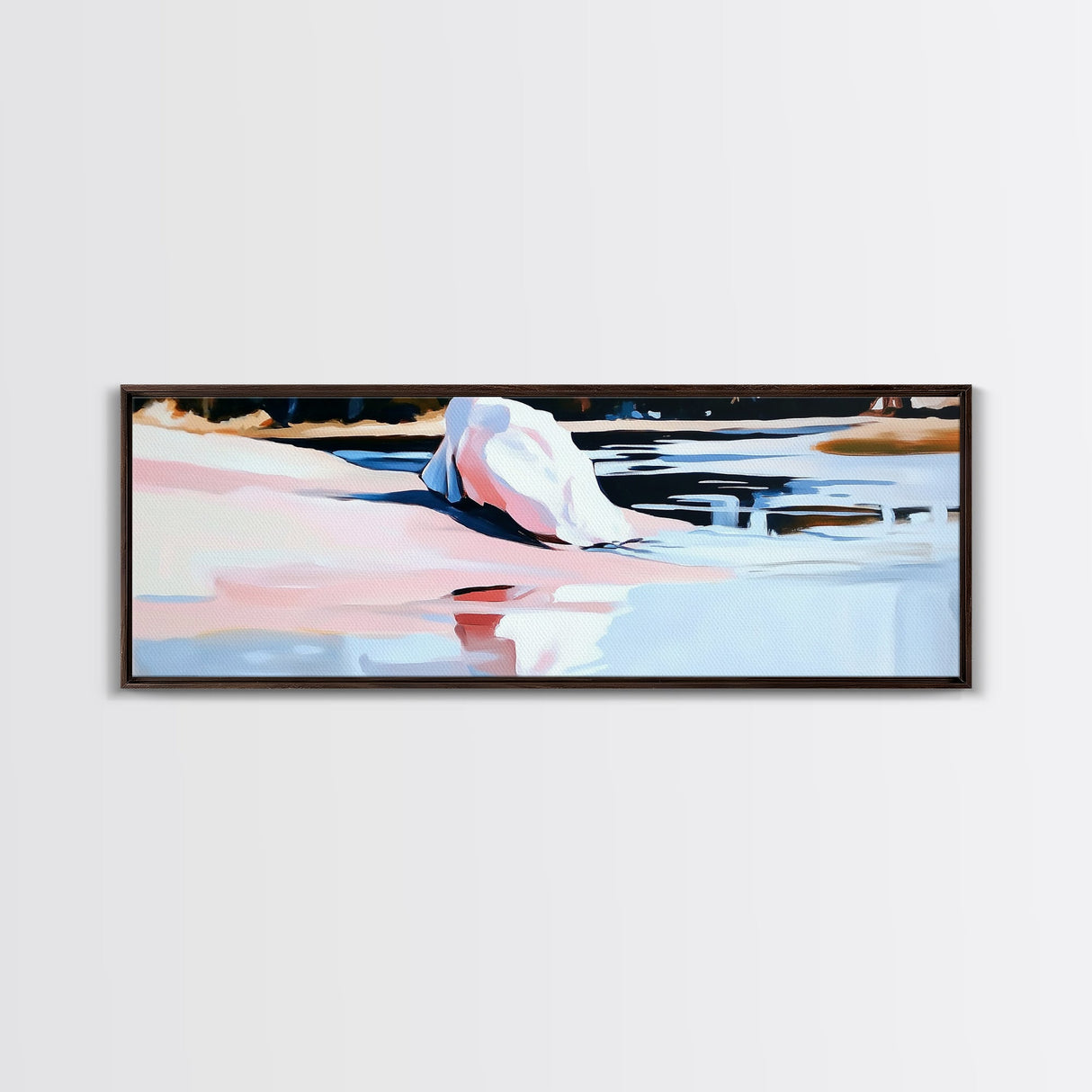Pink Water Landscape, Tranquil Beach Art, Ocean Reflection, Modern Boho Decor, Bedroom Wall Art, Coastal Print, Framed Canvas Print