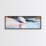 Pink Water Landscape, Tranquil Beach Art, Ocean Reflection, Modern Boho Decor, Bedroom Wall Art, Coastal Print, Framed Canvas Print