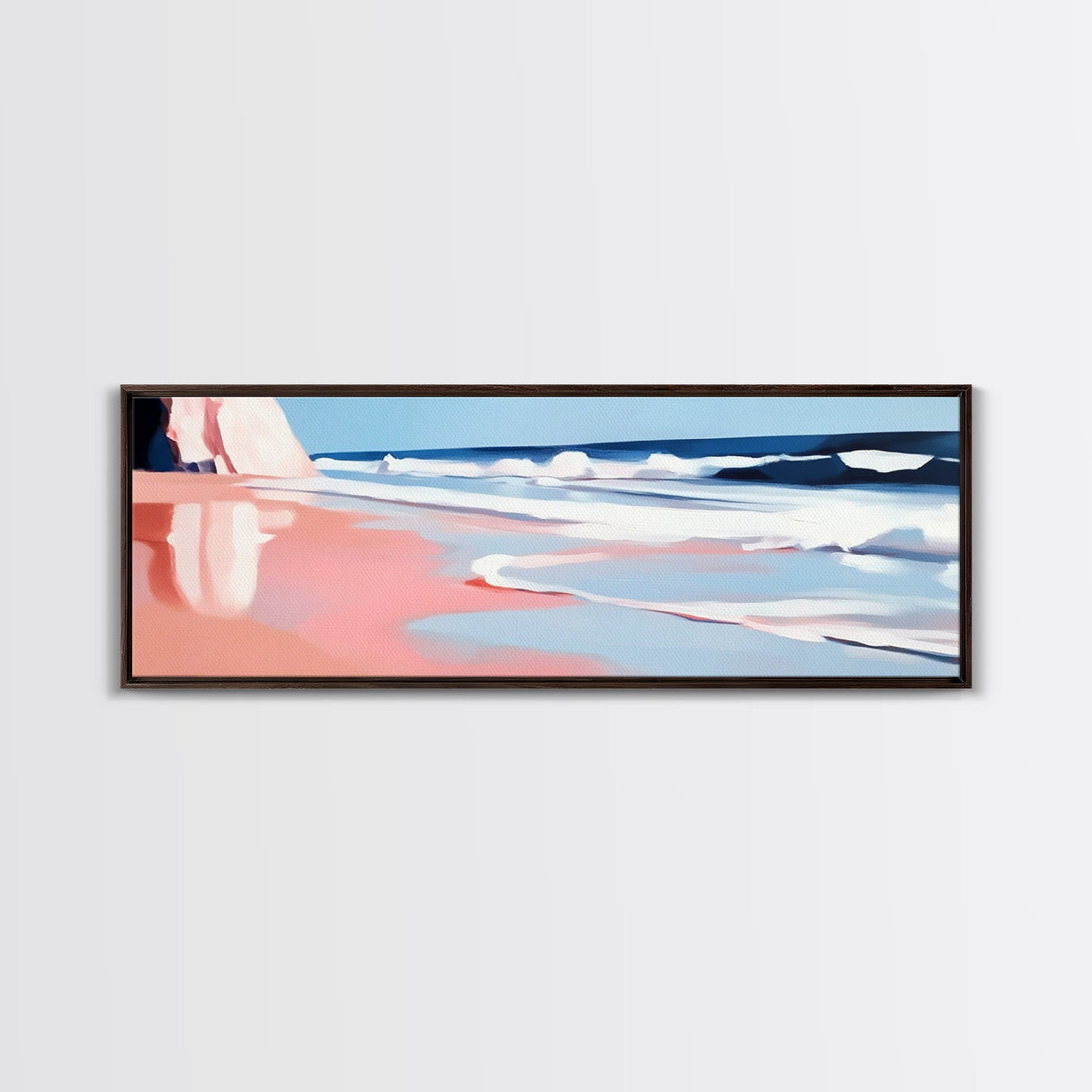 Ocean Waves, Beachscape Art, Coastal Serenity, Tranquil Seaside Scene, Framed Canvas Print, Relaxing Bedroom Wall Decor