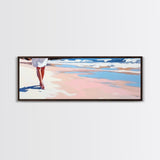 Walking on Beach, Coastal Art, Ocean Painting, Minimalist Seascape, Pastel Sand Decor, Nautical Wall Print, Living Room Art, Canvas Print