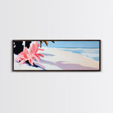 Tropical Beach, Palm Shadow, Minimalist Art, Coastal Wall Art, Summer Aesthetic, Framed Canvas Print, Living Room Art, Boho Beach Decor