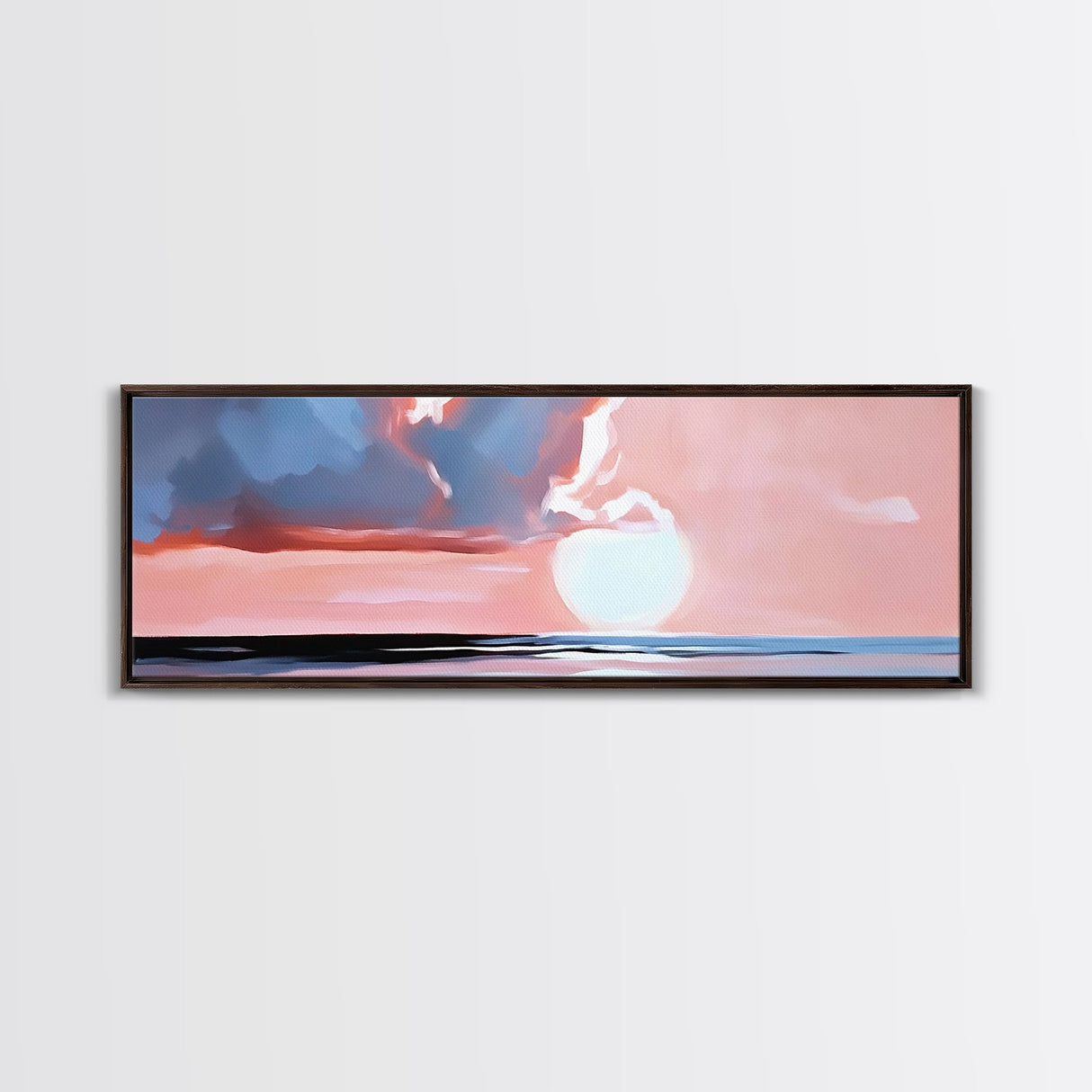 Sunset Glow, Ocean Horizon, Beach Scene, Modern Coastal, Framed Canvas Print, Minimalist Wall Art, Living Room Decor, Gift Idea